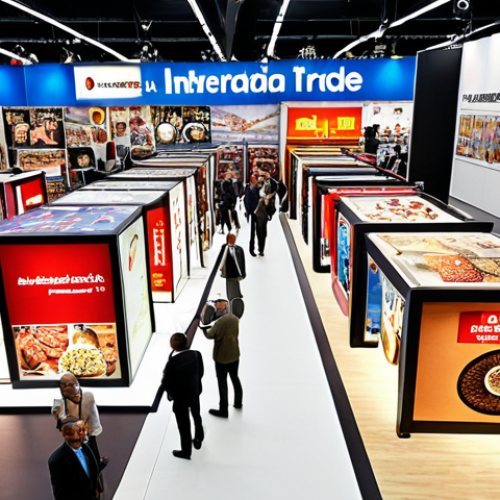 **

"A bustling international trade fair in Madrid, showcasing Spanish products to a diverse crowd. Focus on vibrant displays and the energy of global business negotiations."

**