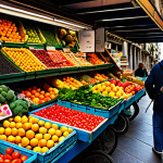 **Image Prompt 1:** "A vibrant marketplace scene in Barcelona, Spain. A fully clothed vendor sells colorful fruits and vegetables. Focus on the textures and details of the produce. Bright, natural lighting. Safe for work, appropriate content, perfect anatomy, natural proportions, professional photograph, modest attire."