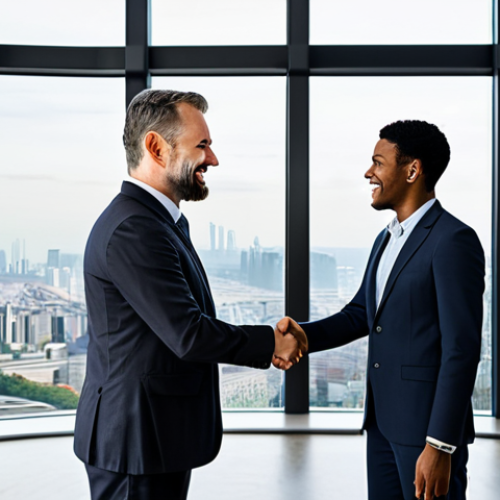 **

"A confident International Business Manager, fully clothed in professional business attire, shaking hands with a diverse team in a modern office overlooking a global cityscape. The scene emphasizes collaboration and cultural understanding. Safe for work, appropriate content, perfect anatomy, natural proportions, professional, modest."

**