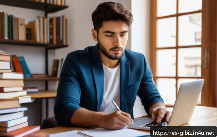 국제비즈니스 자격증 시험 경험담 - A focused young Hispanic professional studying for an international business certification at a cozy...